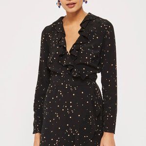 Black Wrap Dress with Star Pattern